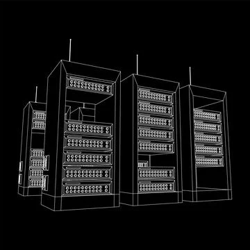 Data network server in cabinet. Diagnostic test in computer room technology Stock Illustration