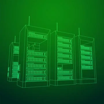 Data network server in cabinet. Diagnostic test in computer room technology Stock Illustration