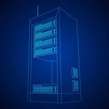 Data network server in cabinet. Diagnostic test in computer room technology Stock Illustration
