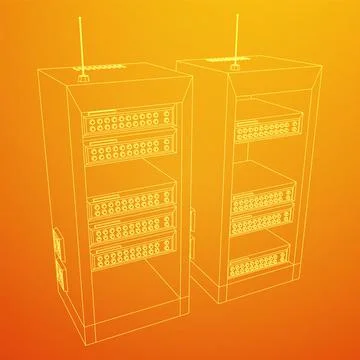 Data network server in cabinet. Diagnostic test in computer room technology Stock Illustration