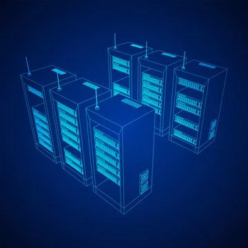 Data network server in cabinet. Diagnostic test in computer room technology Stock Illustration
