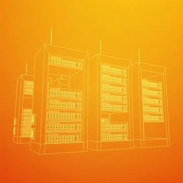 Data network server in cabinet. Diagnostic test in computer room technology Stock Illustration