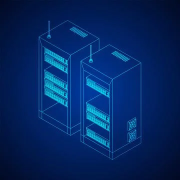 Data network server in cabinet. Diagnostic test in computer room technology Stock Illustration