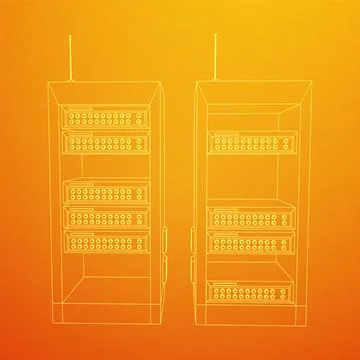 Data network server in cabinet. Diagnostic test in computer room technology Illustrazione stock