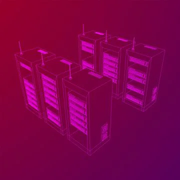 Data network server in cabinet. Diagnostic test in computer room technology Stock Illustration