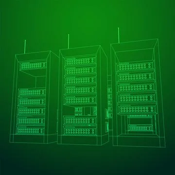 Data network server in cabinet. Diagnostic test in computer room technology Stock Illustration