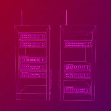 Data network server in cabinet. Diagnostic test in computer room technology 스톡 일러스트