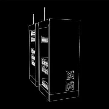 Data network server in cabinet. Diagnostic test in computer room technology Stock Illustration