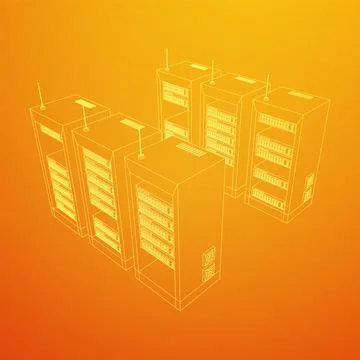 Data network server in cabinet. Diagnostic test in computer room technology Stock Illustration