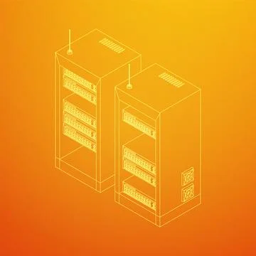 Data network server in cabinet. Diagnostic test in computer room technology Illustrazione stock