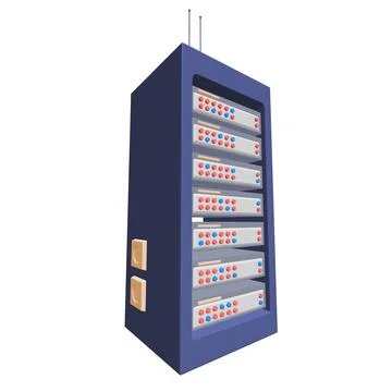 Data network server in cabinet. Diagnostic test in computer room technology Illustrazione stock