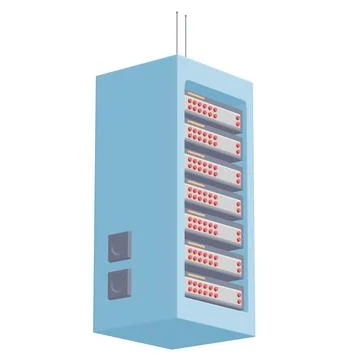 Data network server in cabinet. Diagnostic test in computer room technology Illustrazione stock