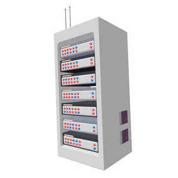 Data network server in cabinet. Diagnostic test in computer room technology Stock Illustration