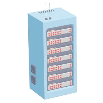 Data network server in cabinet. Diagnostic test in computer room technology Stock Illustration