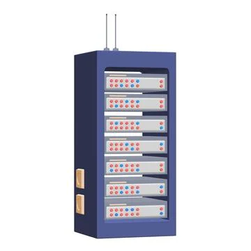 Data network server in cabinet. Diagnostic test in computer room technology Stock Illustration