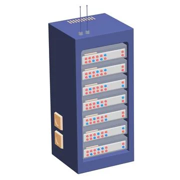 Data network server in cabinet. Diagnostic test in computer room technology Stock Illustration