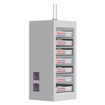 Data network server in cabinet. Diagnostic test in computer room technology Stock Illustration