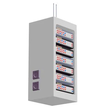Data network server in cabinet. Diagnostic test in computer room technology Illustrazione stock