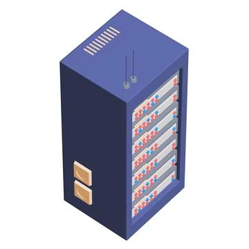 Data network server in cabinet. Diagnostic test in computer room technology Illustrazione stock