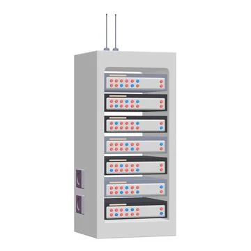 Data network server in cabinet. Diagnostic test in computer room technology Stock Illustration