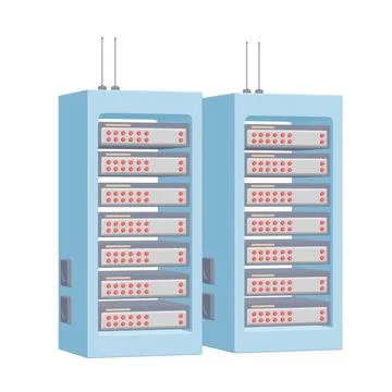 Data network server in cabinet. Diagnostic test in computer room technology Stock Illustration