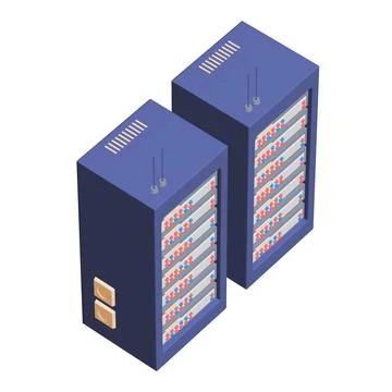 Data network server in cabinet. Diagnostic test in computer room technology Illustrazione stock