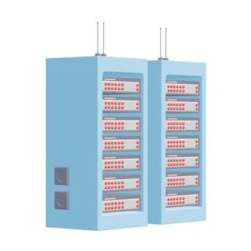 Data network server in cabinet. Diagnostic test in computer room technology Stock Illustration