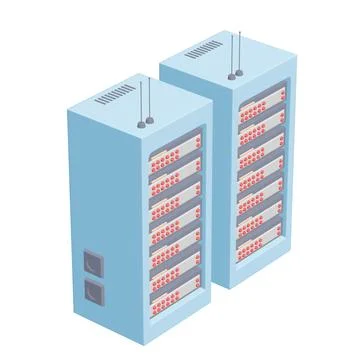 Data network server in cabinet. Diagnostic test in computer room technology Stock Illustration