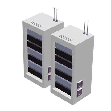 Data network server in cabinet. Diagnostic test in computer room technology Stock Illustration