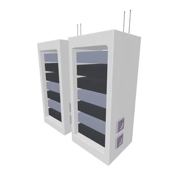 Data network server in cabinet. Diagnostic test in computer room technology Illustrazione stock