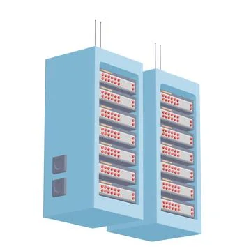 Data network server in cabinet. Diagnostic test in computer room technology Stock Illustration