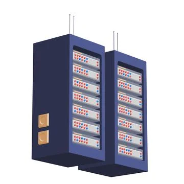 Data network server in cabinet. Diagnostic test in computer room technology Stock Illustration
