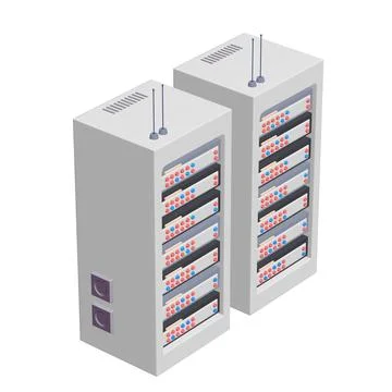 Data network server in cabinet. Diagnostic test in computer room technology Stock Illustration
