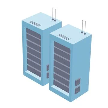 Data network server in cabinet. Diagnostic test in computer room technology Stock Illustration