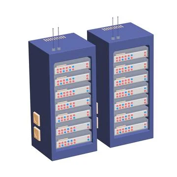 Data network server in cabinet. Diagnostic test in computer room technology Stock Illustration
