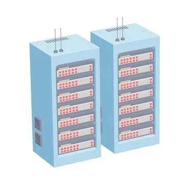Data network server in cabinet. Diagnostic test in computer room technology Stock Illustration
