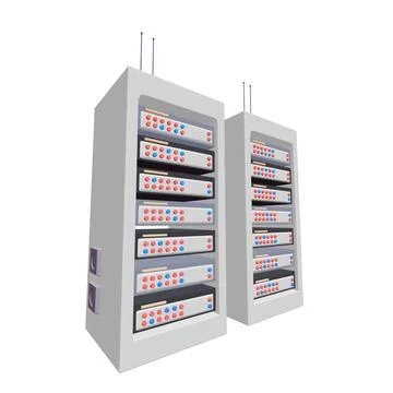 Data network server in cabinet. Diagnostic test in computer room technology Stock Illustration