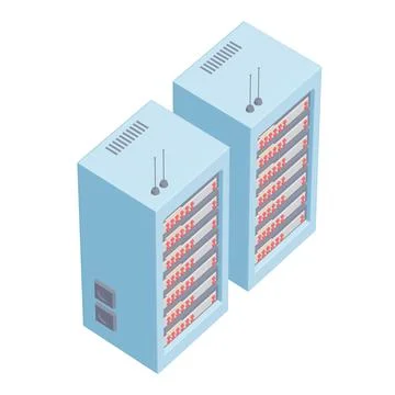 Data network server in cabinet. Diagnostic test in computer room technology Stock Illustration