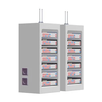 Data network server in cabinet. Diagnostic test in computer room technology Stock Illustration
