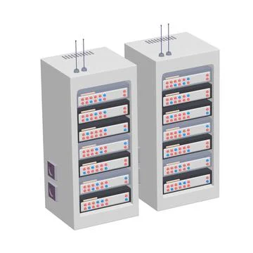Data network server in cabinet. Diagnostic test in computer room technology Stock Illustration