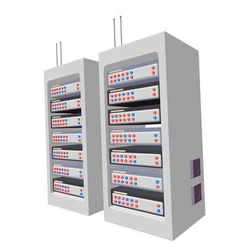 Data network server in cabinet. Diagnostic test in computer room technology Stock Illustration