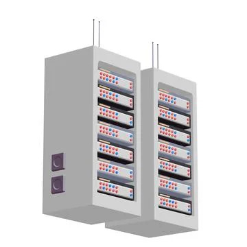 Data network server in cabinet. Diagnostic test in computer room technology Stock Illustration