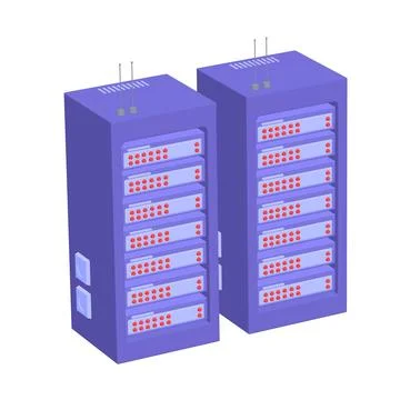 Data network server in cabinet. Diagnostic test in computer room technology Stock Illustration