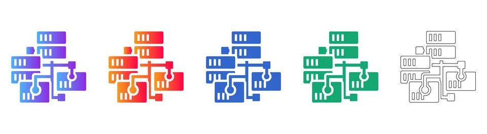 Data Network Server Infrastructure Icon Set Stock Illustration