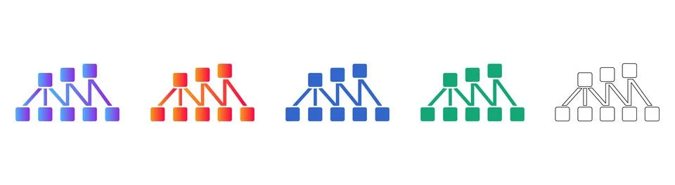 Data Network Structure and Hierarchy Icons Stock Illustration