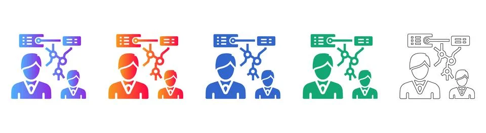 Data Network Team Icon Set Stock Illustration