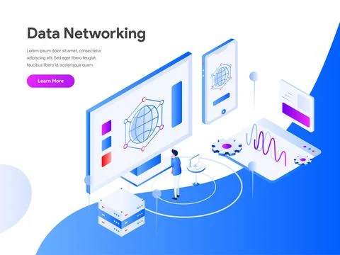 Data Networking Isometric For Website Page Stock Illustration