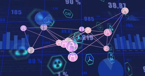 Data nodes pulsing and linking when incoming data streaming, showing user Stock Footage 329594359