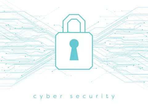 Data, online, cyber security vector illustration with padlock and printed Stockillustratie