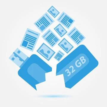 Data or information lost, blue vector broken usb drive Illustrazione stock